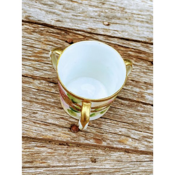 Antique Nippon Hand Painted Roses 3 Handle Loving Cup Small - Picture 5 of 12